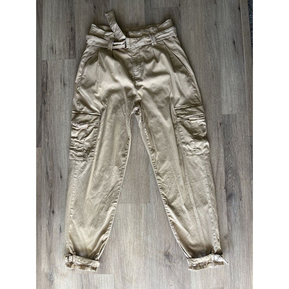 White House Black Market Khaki High Waisted Belted Cargo Pants Size 6L